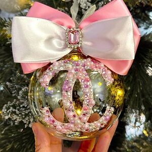Pink-White Ornament, Christmas Tree Ornament, Holiday Gift, Pearls, Present